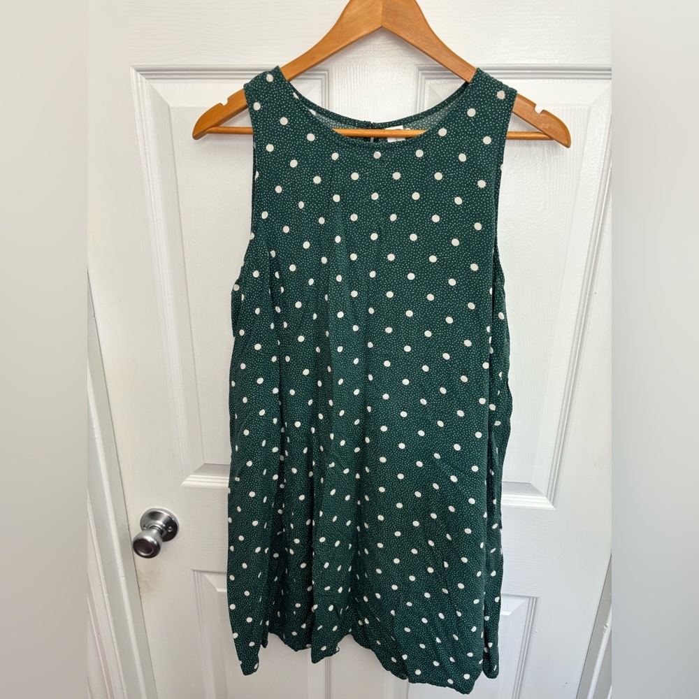 Old Navy Dark Green Polka Dot Fun Flirty A-Line Mini Dress, Sz L